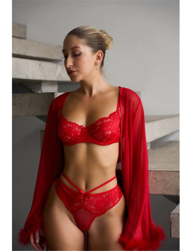 Комплект червоної еротичної білизни з халатиком 143921111 Ghazel фото - Luxbikini