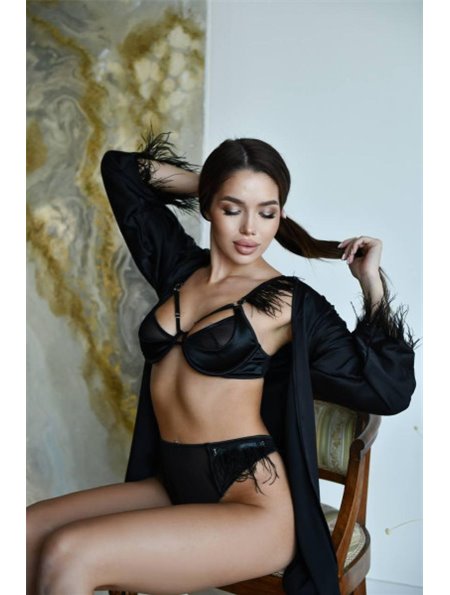 Розкішний комплект: халатик з пір’ям та еротична білизна 820611111 Ghazel фото - Luxbikini