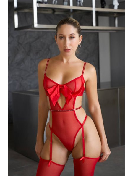 Червоний спокусливий комплект: боді з панчохами 144651111 Ghazel фото - Luxbikini