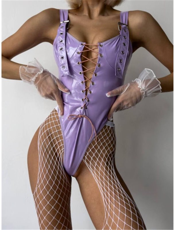 Сексуальний лавандовий шкіряний боді на шнурівці 823111111 Ghazel фото - Luxbikini