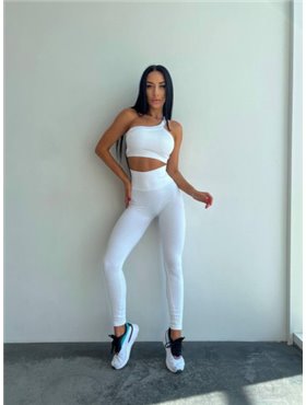 Ефектний білий фітнес костюм: топ+лосини рубчик 846911111 Ghazel фото - Luxbikini