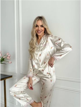 Біла шовкова піжама на ґудзиках з ніжним принтом 813211111 Ghazel фото - Luxbikini