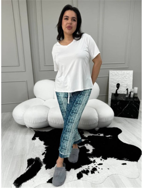 Жіноча піжама костюм для дому з футболкою та штанами PLUS SIZE 763011111 Ghazel фото - Luxbikini