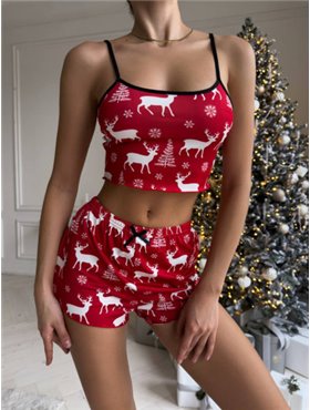 Піжама червона з новорічним візерунком 148551111 Ghazel фото - Luxbikini