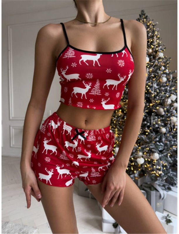 Піжама червона з новорічним візерунком 148551111 Ghazel фото - Luxbikini