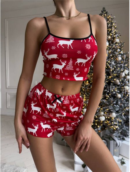 Піжама червона з новорічним візерунком 148551111 Ghazel фото - Luxbikini