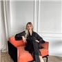 Сатинова чорна піжамка з мереживними вставками з халатиком 130561111 Ghazel фото - Luxbikini