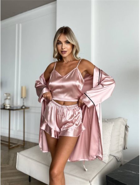 Розкішний шовковий рожевий халат та спокуслива піжамка 949811111 Ghazel фото - Luxbikini