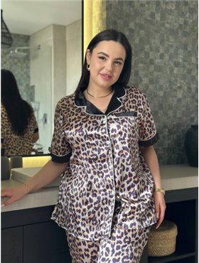 Піжама з леопардовим принтом PLUS SIZE з сорочкою та штанами 132991111 Ghazel фото - Luxbikini