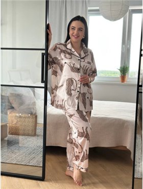 Піжама з леопардовим принтом PLUS SIZE з сорочкою та штанами 133041111 Ghazel фото - Luxbikini