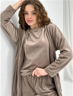 Велюрова коричнева піжама трійка з халатом 786011111 Ghazel фото - Luxbikini