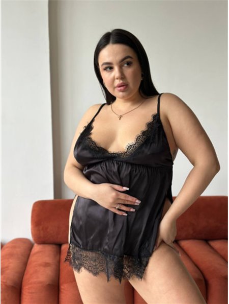 Атласний короткий пеньюар з мереживними краями PLUS SIZE 152871111 Ghazel фото - Luxbikini