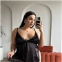 Атласний короткий пеньюар з мереживними краями PLUS SIZE 152871111 Ghazel фото - Luxbikini