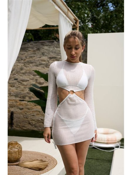 Білий пляжний комплект: купальник + туніка 948311111 Ghazel фото - Luxbikini