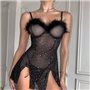 Еротична чорна сорочка пеньюар з камінчиками та пір’ям 122581111 Ghazel фото - Luxbikini