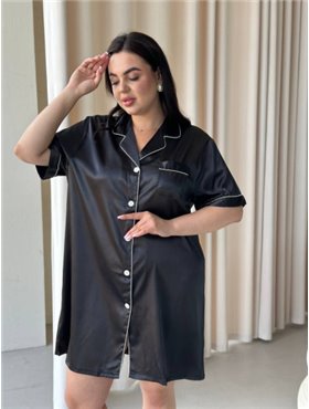 Чорна шовкова сорочка на ґудзиках PLUS SIZE 952411111 Ghazel фото - Luxbikini