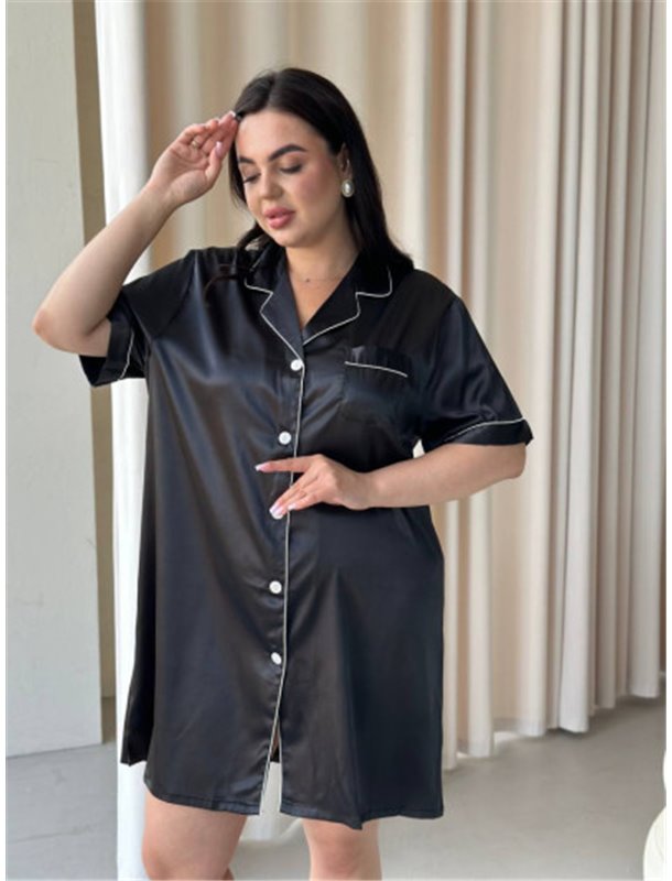 Чорна шовкова сорочка на ґудзиках PLUS SIZE 952411111 Ghazel фото - Luxbikini