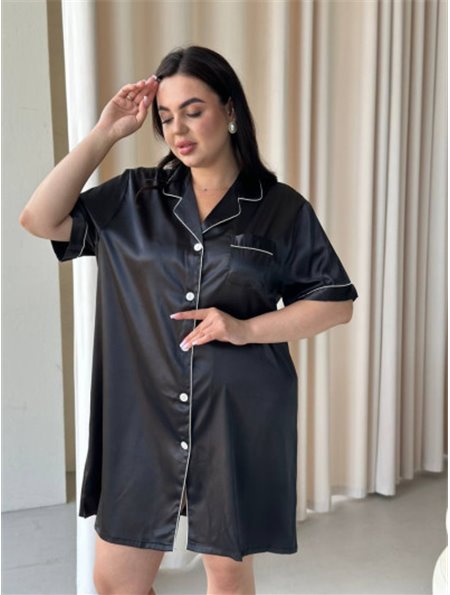 Чорна шовкова сорочка на ґудзиках PLUS SIZE 952411111 Ghazel фото - Luxbikini