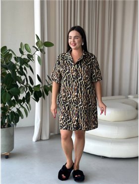 Шовкова леопардова сорочка на ґудзиках для дому PLUS SIZE 102261111 Ghazel фото - Luxbikini