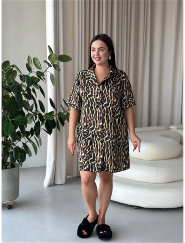Шовкова леопардова сорочка на ґудзиках для дому PLUS SIZE 102261111 Ghazel фото - Luxbikini