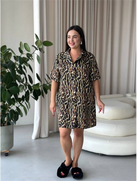 Шовкова леопардова сорочка на ґудзиках для дому PLUS SIZE 102261111 Ghazel фото - Luxbikini