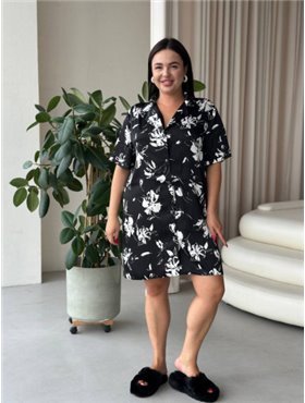 Шовкова чорно-біла сорочка на ґудзиках для дому PLUS SIZE 102311111 Ghazel фото - Luxbikini