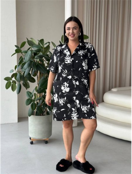 Шовкова чорно-біла сорочка на ґудзиках для дому PLUS SIZE 102311111 Ghazel фото - Luxbikini