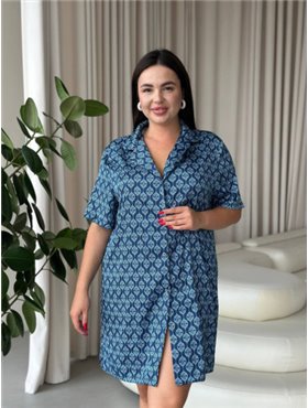Шовкова синя сорочка на ґудзиках для дому PLUS SIZE 102361111 Ghazel фото - Luxbikini