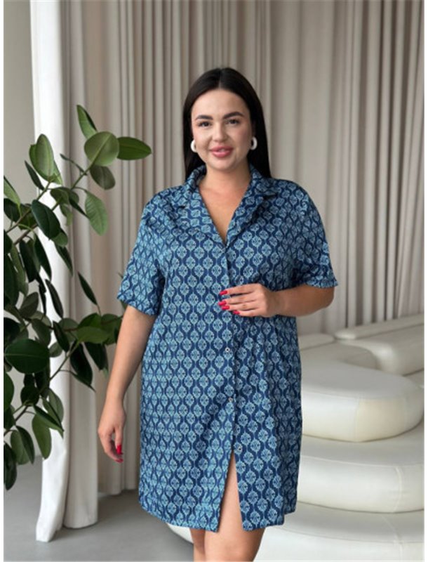 Шовкова синя сорочка на ґудзиках для дому PLUS SIZE 102361111 Ghazel фото - Luxbikini