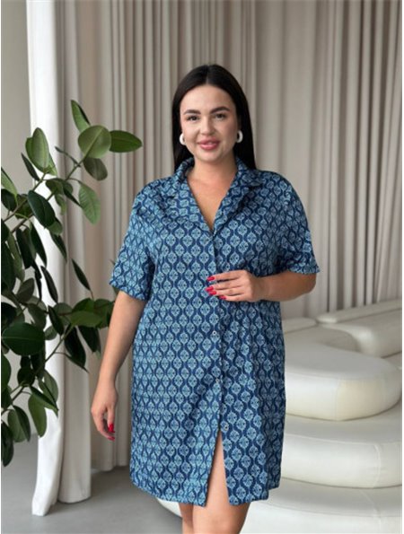 Шовкова синя сорочка на ґудзиках для дому PLUS SIZE 102361111 Ghazel фото - Luxbikini