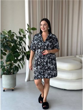 Шовкова чорно-біла сорочка для дому PLUS SIZE 102411111 Ghazel фото - Luxbikini