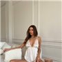 Молочна шовкова сорочка пеньюар з мереживом 114351111 Ghazel фото - Luxbikini