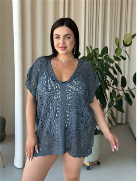 Пляжна коротка сіра туніка PLUS SIZE тоненька в'язка 997511111 Ghazel фото - Luxbikini