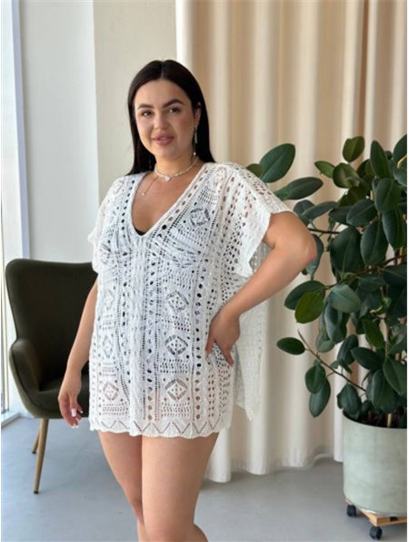Пляжна коротка біла туніка PLUS SIZE тоненька в'язка 997611111 Ghazel фото - Luxbikini