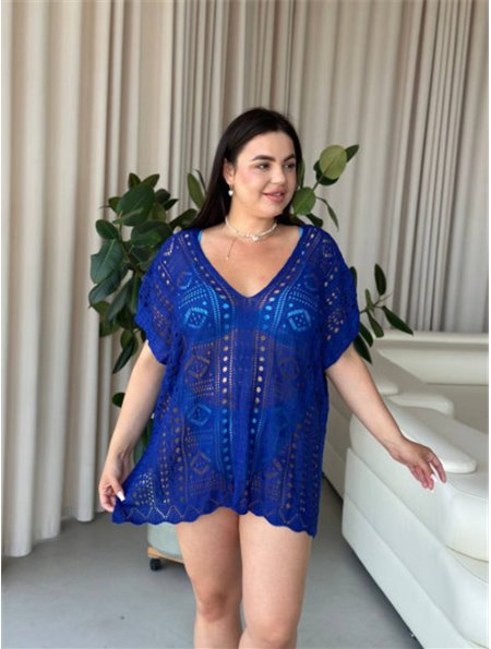 Пляжна коротка синя туніка PLUS SIZE тоненька в'язка 997711111 Ghazel фото - Luxbikini