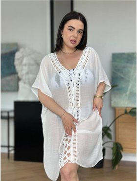 Пляжна біла жіноча туніка PLUS SIZE 135721111 Ghazel фото - Luxbikini