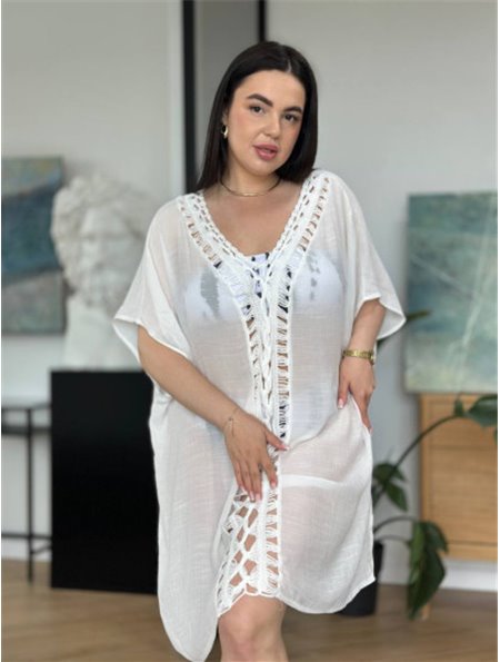 Пляжна біла жіноча туніка PLUS SIZE 135721111 Ghazel фото - Luxbikini