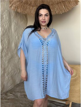 Пляжна блакитна туніка PLUS SIZE 159191111 Ghazel фото - Luxbikini