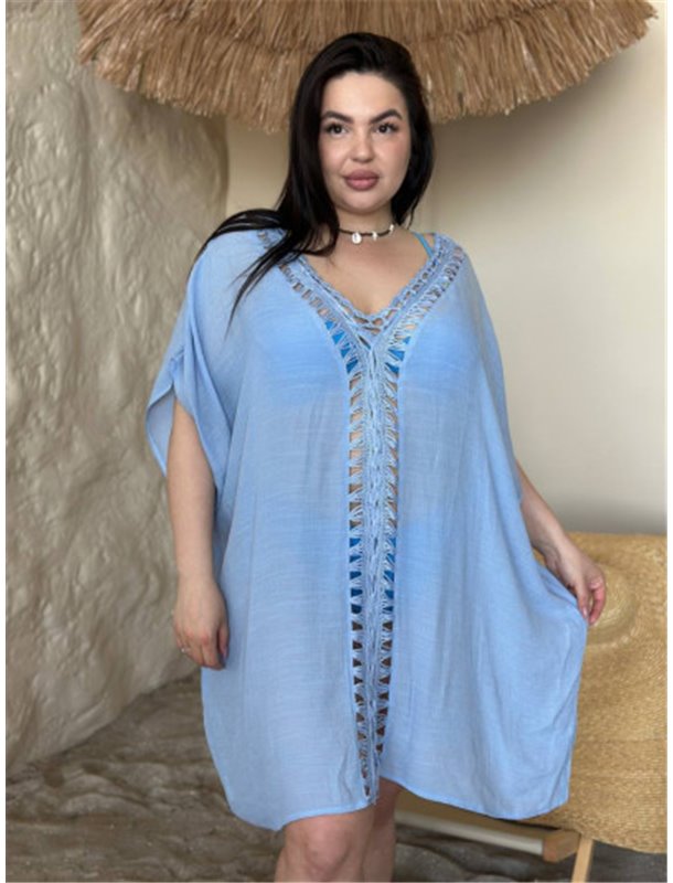 Пляжна блакитна туніка PLUS SIZE 159191111 Ghazel фото - Luxbikini