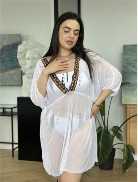 Біла пляжна туніка PLUS SIZE з орнаментом 123841111 Ghazel фото - Luxbikini