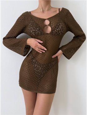 Коричнева пляжна туніка з тонкої в"язки 130121111 Ghazel фото - Luxbikini