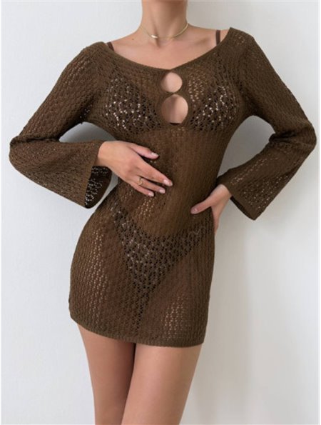 Коричнева пляжна туніка з тонкої в"язки 130121111 Ghazel фото - Luxbikini