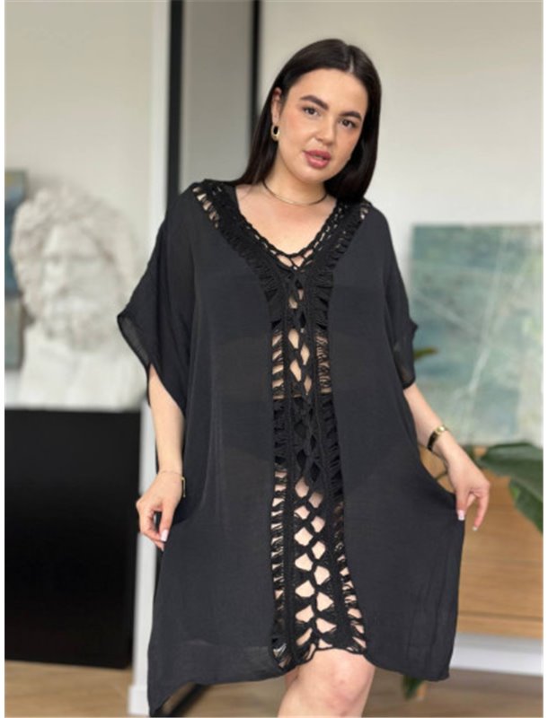 Пляжна чорна жіноча туніка PLUS SIZE 135711111 Ghazel фото - Luxbikini