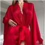 Розкішний червоний довгий шовковий халат з мереживом 137131111 Ghazel фото - Luxbikini