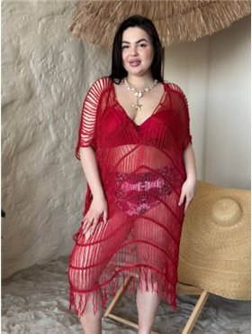 Жіноча бордова пляжна туніка PLUS SIZE 159971111 Ghazel фото - Luxbikini