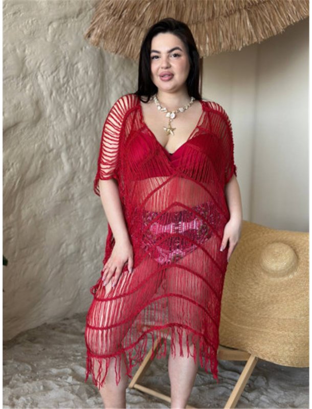 Жіноча бордова пляжна туніка PLUS SIZE 159971111 Ghazel фото - Luxbikini