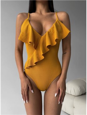 Суцільний купальник з воланом у рубчик 1278/79-S Domino фото - Luxbikini