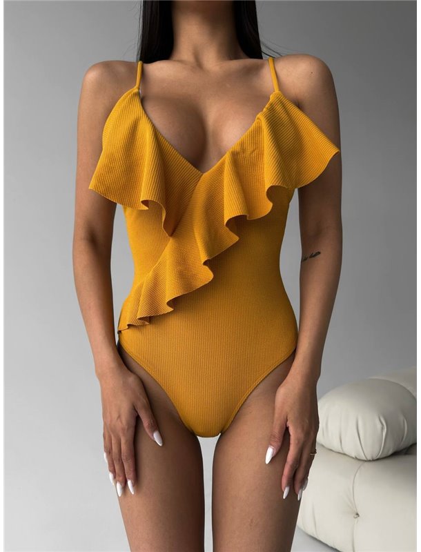Суцільний купальник з воланом у рубчик 1278/79-S Domino фото - Luxbikini