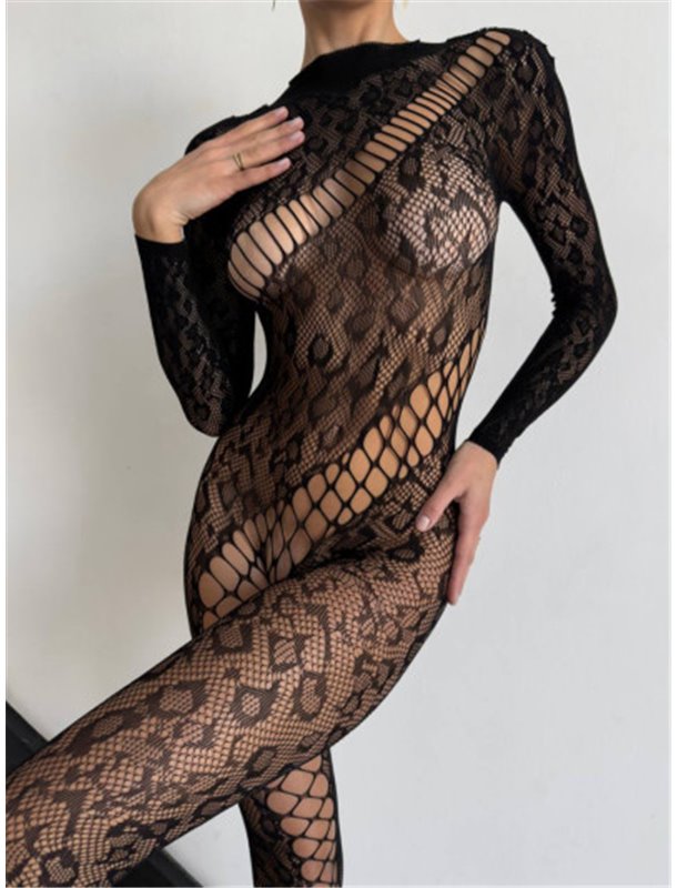 Сітчастий чорний бодістокінг з леопардовим принтом 114171111 Ghazel фото - Luxbikini