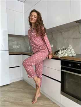 Зручна котонова теракотова піжама на ґудзиках в горошок 822211111 Ghazel фото - Luxbikini